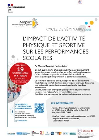 cycle de séminaires L’impact de l’activité physique et sportive sur les performances scolaires le 19 octobre 2022