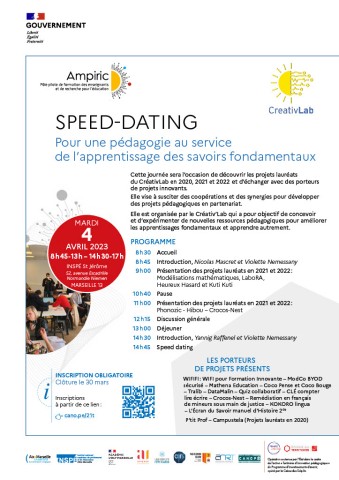 Speed-dating Créativlab pour une pédagogie au service de l'apprentissage des savoirs fondamentaux le 4 avril 2023 - Ampiric