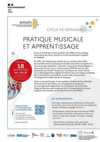 cycle de séminaires pratique musical et apprentissage 18 janvier 2023