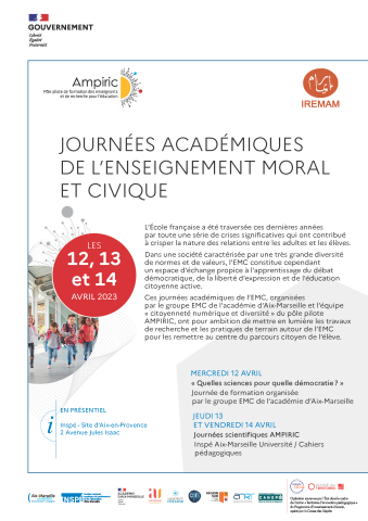 Journées académiques de l'enseignement moral et civique avril 2023