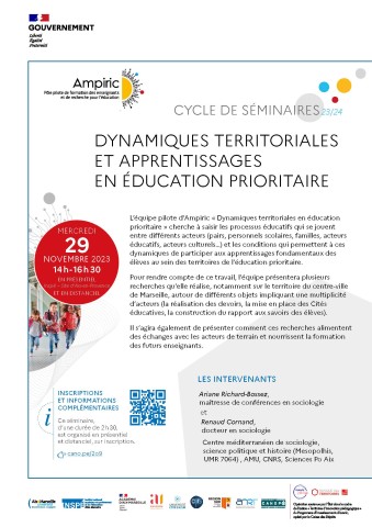 Cycle de séminaires : Dynamiques éducatives territorialisées et apprentissages en éducation prioritaire