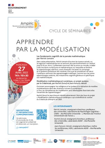 Cycle de séminaires Ampiric "Apprendre par la modélisation" le 27 avril 2022