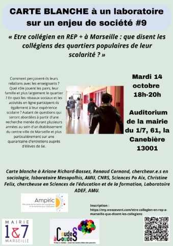 Etre collégien en REP + à Marseille : que disent les collégiens des quartiers populaires de leur scolarité
