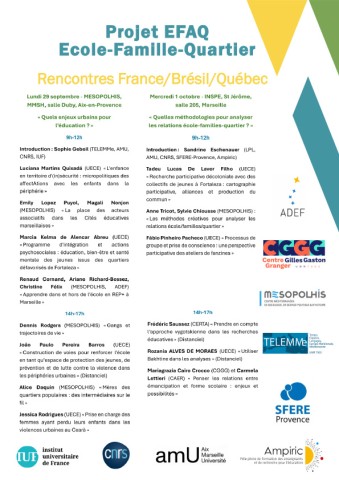 Projet EFAQ Ecole-Famille-Quartier Rencontres France/Brésil/Québec
